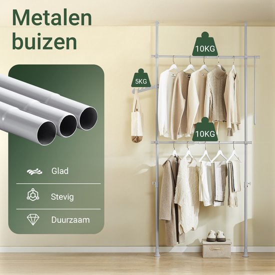 SoBuy Portemanteau télescopique - Système de rangement réglable - Système de penderie - L(75-126) × H(200-295) cm, Gris FRG109-II-HG