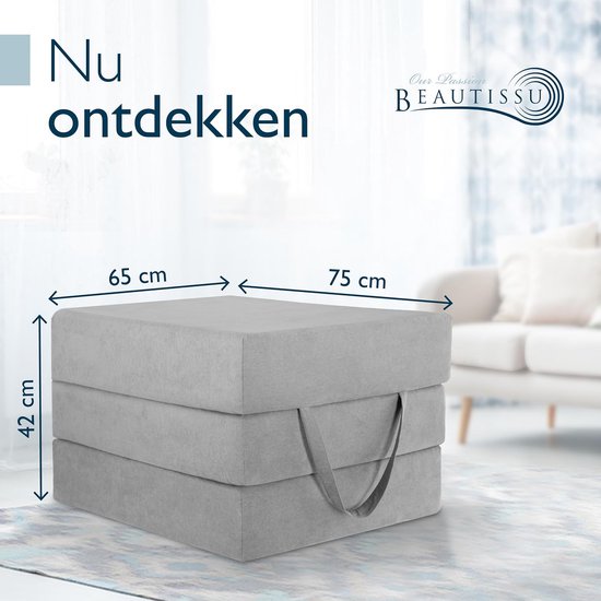 Beautissu VS95 - Matelas pliable Premium L 80X200cm - Matelas pliable extra épais en mousse à mémoire de forme H3 de 14cm - Lavable - Transport facile - Gris