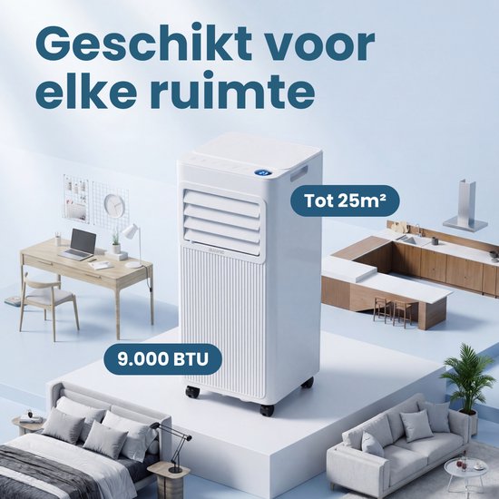 Auronic Mobile Air Conditioner - 9 000 BTU - 3 en 1 - Climatisation avec 2 kits d'étanchéité de fenêtre - Ventilateur - Déshumidificateur - refroidit jusqu'à 25m² - Blanc
