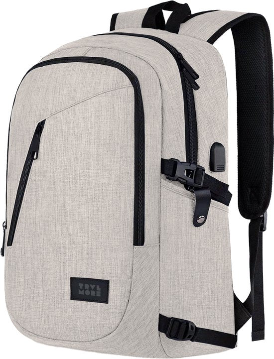 TRVLMORE Sac à dos - 25L - 15.6 Inch - Sac à dos pour ordinateur portable avec USB - Cartable - Homme et Femme - Sac Champagne