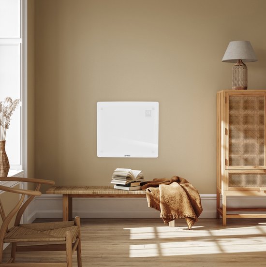 VONROC Chauffage électrique de luxe - Convecteur avec panneau en verre - 500W/1000W - Chauffe les pièces jusqu'à 12m2 - Contrôlé par l'application (via Wifi) et manuellement - Thermostat et minuterie réglables - Blanc