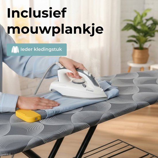 STAUS&BACH Ironiq Pro - Table à repasser pour centrale vapeur - Comprend une planche pliante et un support pliant - 76 - 96 cm réglable en hauteur - Avec support pour centrale vapeur fer à vapeur - 122 x 43,5 cm