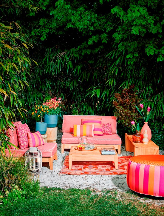 Mica Decorations Novia Pouf gonflable rayé - H37 x Ø80 cm - Orange