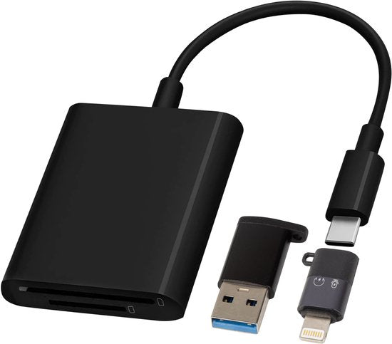 Nuvance SD Card Reader - Lecteur de cartes SD USB C - Lecteur de cartes - Convertisseurs Usb & 8-Pin inclus - Lecteur de cartes mémoire Micro SD - Noir