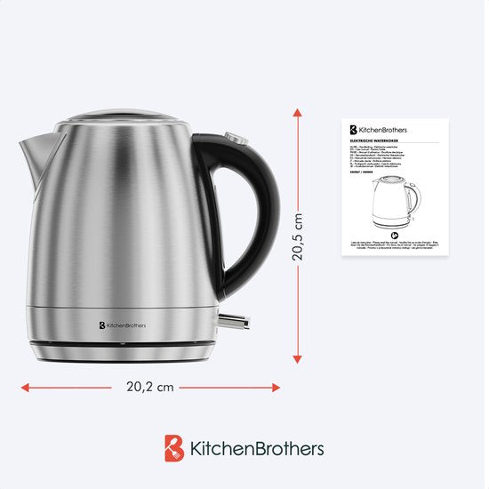 KitchenBrothers Bouilloire - électrique - 1 litre - petite taille pour le camping - bouilloire de voyage avec filtre anti-calcaire - acier inoxydable