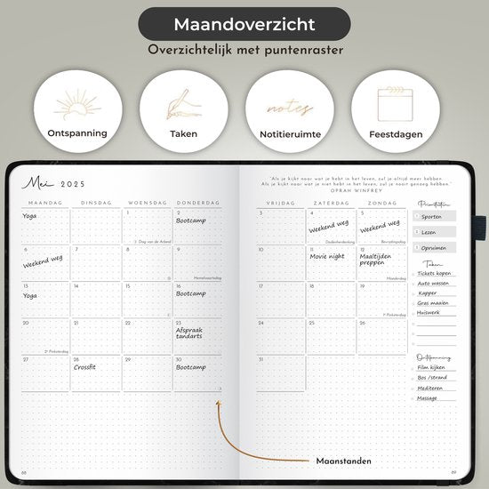 Systemyze Agenda 2025 Adultes - Planificateur - Journal - Organiseur - Feuilles d'autocollants incluses - Format A5 - Anthracite