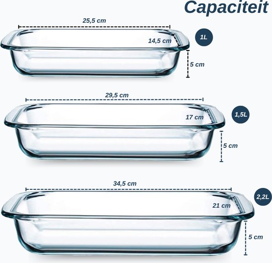 VAIVE Set de plats à four 3 pièces - Rectangulaire - Verre