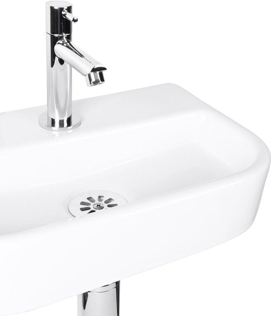 Differnz Fontaine ovale - Evier en pierre naturelle - Noir - Robinet droit - Chrome - Poignée standard - 38 x 24 x 8 cm