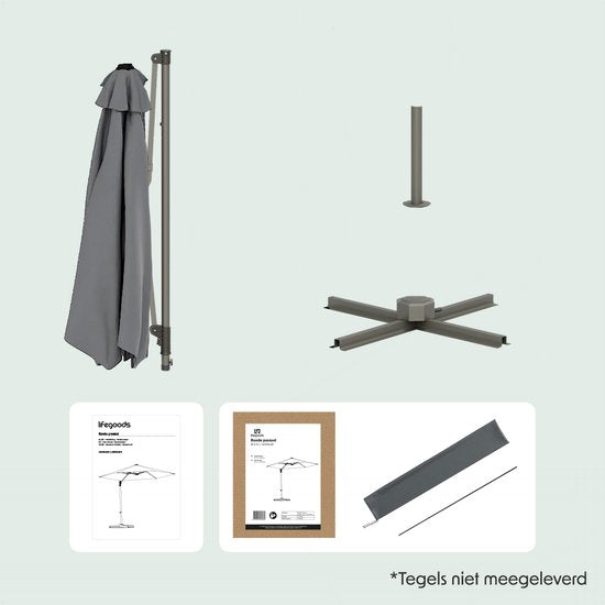 LifeGoods Parasol - Ø300 cm - 30° inclinable - Système One-push - Imperméable - avec housse - Anthracite