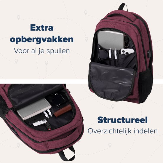TRVLMORE Sac à dos à vie - Sac à dos avec compartiment pour ordinateur portable 17 pouces - Cartable - Résistant aux éclaboussures - Hommes et femmes - Garçons et filles - 36L - Bourgogne
