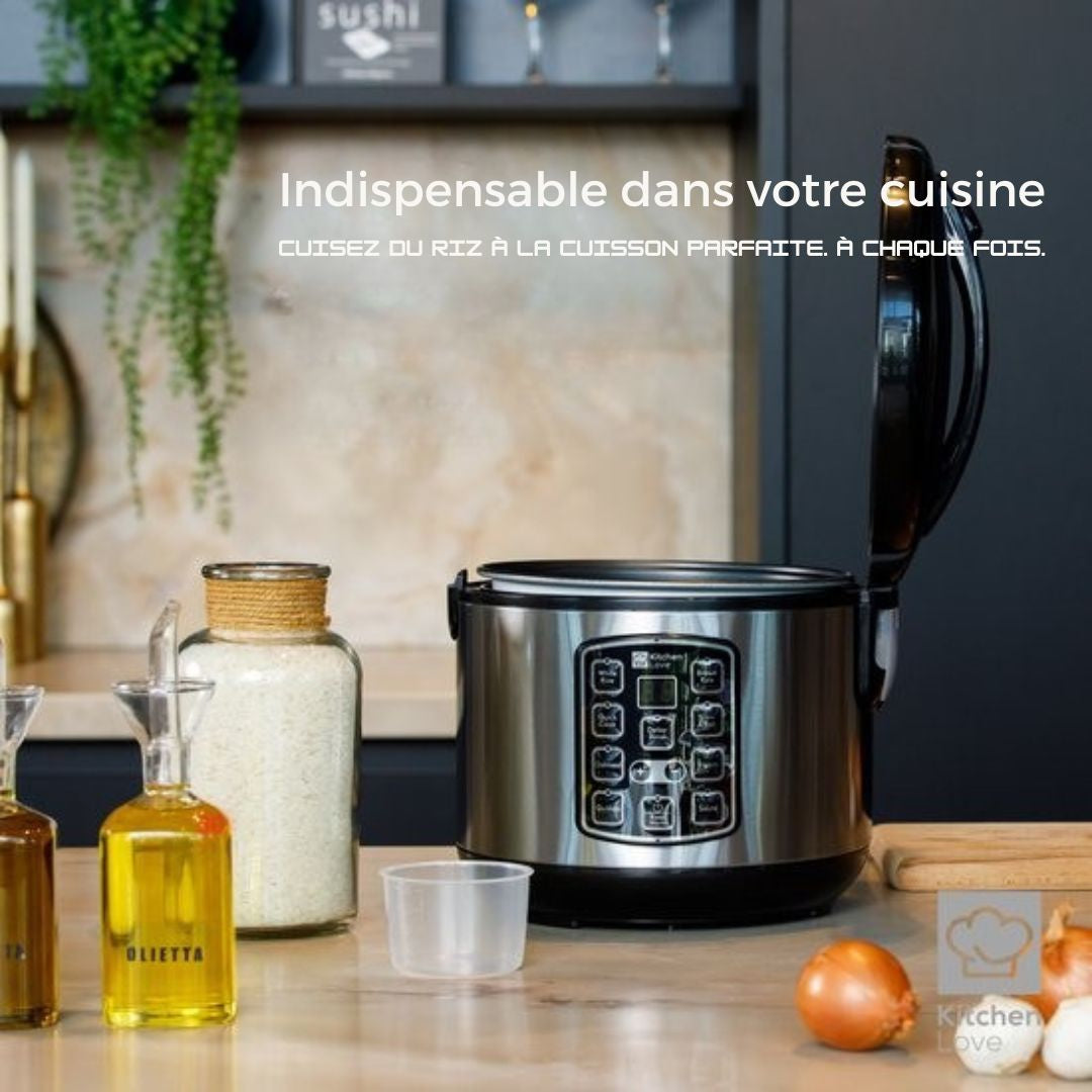 Cuiseur de riz - KitchenLove - 0.8L - 1 à 3 personnes - Acier inoxydable - noir