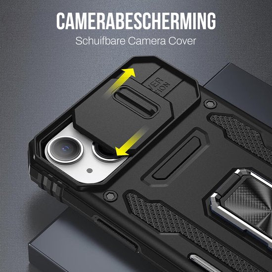 Podec Case suitable for iPhone 14 Black Phone Case - Anti-Shock Case Cover Hybrid Armor Case with Kickstand Ring with Screen Protector