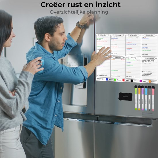 Systemyze Week Planner Whiteboard - Tableau de planning magnétique - Planning mensuel magnétique - Avec marqueurs et gomme - Format A3
