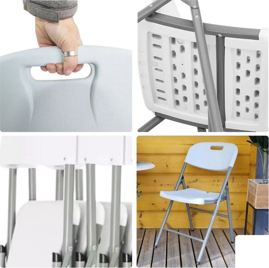 Perel Chaise pliante blanche pour l'intérieur et l'extérieur, en plastique, peu encombrante, idéale pour les événements, les fêtes et la restauration, avec structure en acier et assise résistante aux intempéries