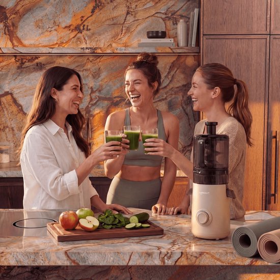 Safecourt Kitchen Slow Juicer XXL - moteur puissant [Technologie de pré-coupe et de pression à froid] - nettoyage facile - sans BPA - juicer Beige