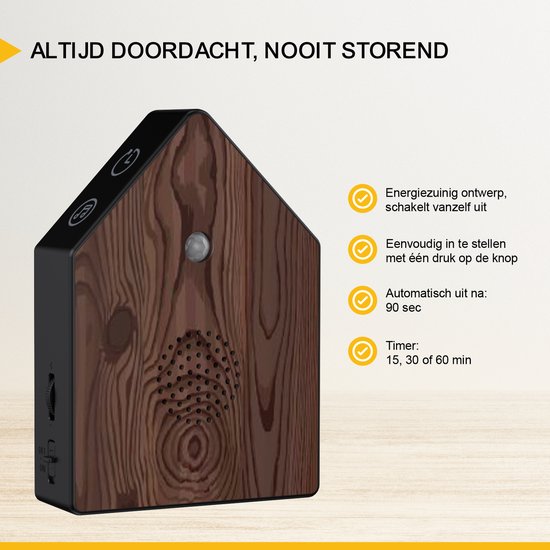 UPLY Maison d'oiseau avec son - Maison d'oiseau avec capteur - 5 sons naturels pour WC - Détecteur de mouvement - Boîte à boutons - Cadeau - Fixation incluse