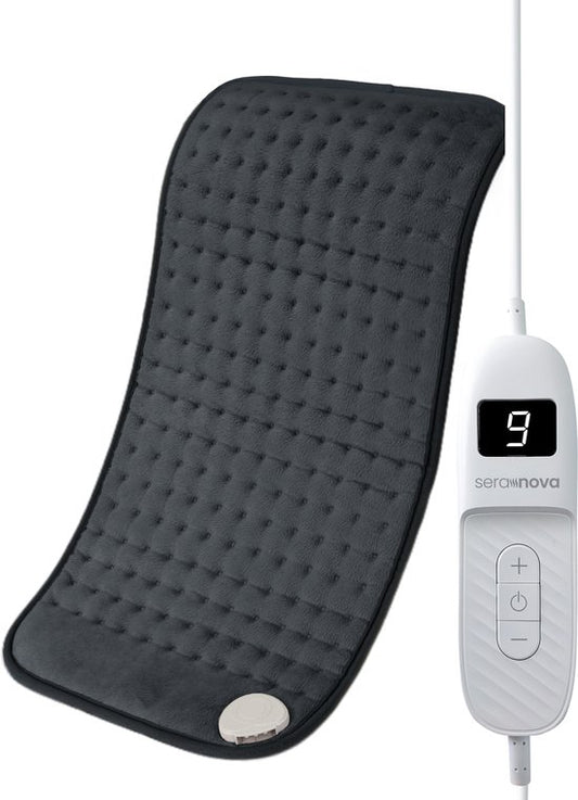 Seranova Coussin chauffant électrique pour le dos, les pieds, la nuque, les épaules, l'abdomen - Coussin chauffant - Coussin chauffant - Machine à laver - 60x30cm - Gris foncé