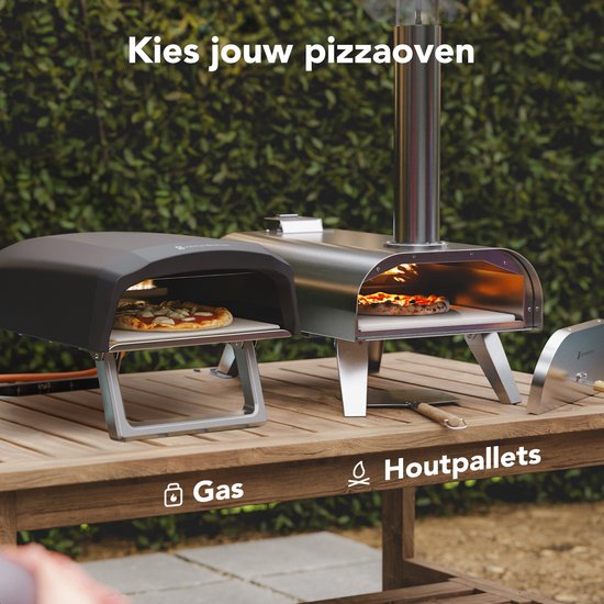 KitchenBrothers Four à Pizza - au feu de bois - de table - avec couvercle protecteur - pliable - pierre à pizza - jusqu'à 460°C - acier inoxydable - set complet - four à pizza d'extérieur - acier inoxydable