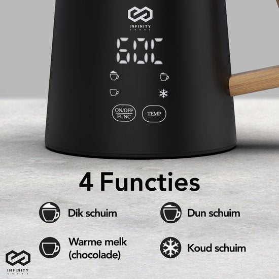 Mousseur à lait - Infinity Goods - Électrique - 4 fonctions - 500ML - Mousseur à lait - chauffage - revêtement antiadhésif - noir