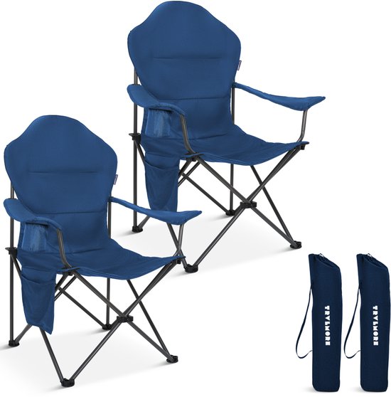 TRVLMORE Chaises de camping XXL - pliables - 2-Pack - Capacité de charge 160KG - Sac de transport inclus - Chaise pliante - Chaise de pêche - Chaise de camping - Chaise pliante - Bleu