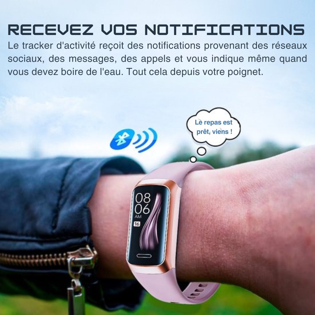 Montre connecté Otiume Activity - Avec podomètre et cardiofréquencemètre - Montre sport - Smartwatch - Pour femmes, hommes et enfants - Fitness Tracker - Tensiomètre - Rose