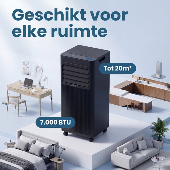 Auronic Mobile Air Conditioner - 7,000 BTU - 3-en-1 - Climatisation avec 2 kits d'étanchéité de fenêtre - Ventilateur - Déshumidificateur - Jusqu'à 20m² - Noir