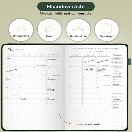 Systemyze Agenda 2025 Adultes - Planificateur - Agenda - Organiseur - Feuilles d'autocollants incluses - Format A5 - Vert