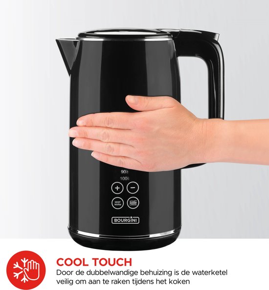 Bouilloire numérique Bourgini Cool Touch - 1.7L - Noir