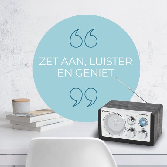 Denver Radio FM portable - Rétro - Alimentation par piles ou secteur - Radio de cuisine - AM - FM - TR63 - Noir