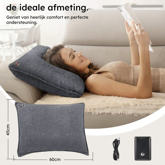 Coussin chauffant - 3 niveaux de chaleur - Coussin chauffant rechargeable - 10k mAh Powerbank - Sans fil - Coussin chauffant - 45x60 - Gris original - Saaf Comfort