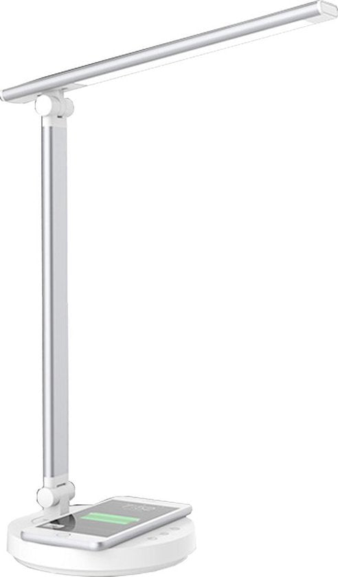 Fuegobird Lampe de bureau LED - Filaire - Chargement sans fil pour téléphone - Dimmable - Pliable - Smart Touch