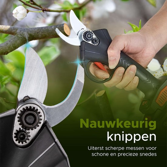 Qualitá® Sécateur électrique - Mini tronçonneuse 2 en 1 - cisaille à fleurs, coupe-bordures, taille-haies électrique - 2 piles avec chargeur de piles - boîte de rangement incluse Outils de jardinage