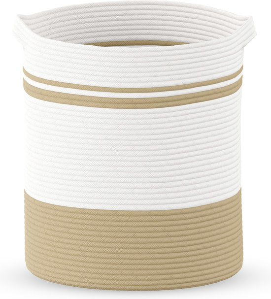 Panier à linge Organess - Trieur de linge - Pliable - 80L - Coton - Blanc & Marron