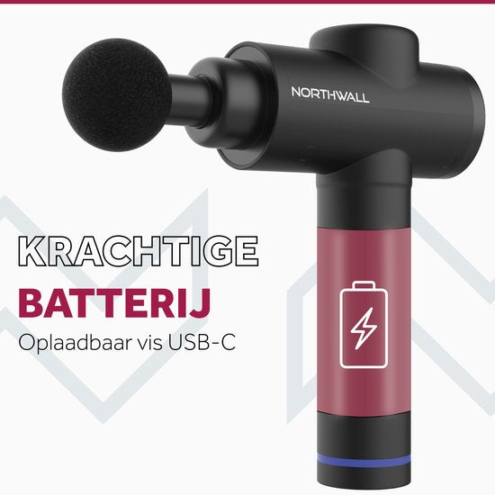 Northwall Massage Gun Professional Prime - Pistolet de massage avec étui et 7 accessoires dont une tête de massage en chêne - Appareil de massage sportif et de relaxation puissant et sans fil