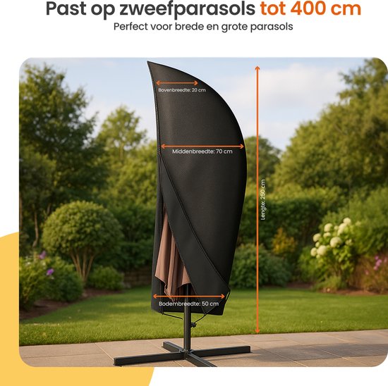 Goliving Housse pour parasol flottant - 420D Oxford - Jusqu'à 400cm - Imperméable - Avec manche télescopique et fermeture éclair - Noir