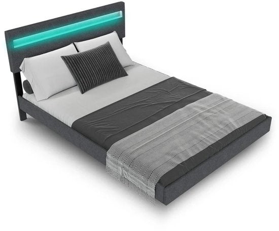 Lit suspendu Lisbon - 140x200cm - Cuir synthétique - LED incluse - Gris foncé