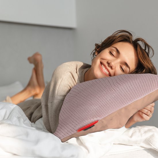 Auronic Oreiller chauffant - tricoté - 45x60 CM - Oreiller chauffant sans fil - rechargeable - Oreiller électrique - infrarouge - rose