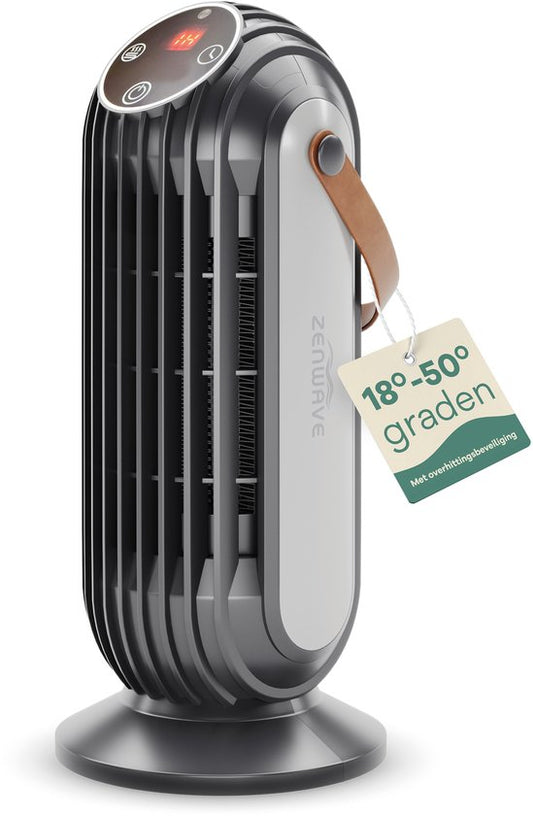 Zenwave Electric Heater with Display - Compact 1500W Fan heater - Chauffage avec 2 modes de chaleur et 1 mode de ventilation - Chauffage électrique pour l'intérieur et l'extérieur - Noir