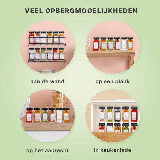 S.old - 36 pots à épices en verre carrés avec couvercle noir - Spice Spreader - Set complet avec couvercles à saupoudrer, autocollants préimprimés et entonnoir - Capacité 120 ml - 10,5 x 4,3 cm