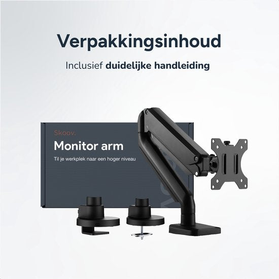 Skoov Bras pour écran avec vérin à gaz - Pour 13 à 57 pouces - Capacité de charge de 27KG - Ecran large - Support pour 1 écran - Moniteur - Support - Support - Extra stable - Noir