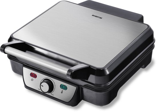 Inventum CG618 - Gril de contact - Gril de table - Surface de gril 28 x 23 cm - Sans PFAS - Revêtement antiadhésif - 1800 watts - acier inoxydable/noir