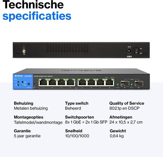 Linksys LGS310MPC - Commutateur réseau - Gigabit - Géré - 8 ports - PoE+ - Noir