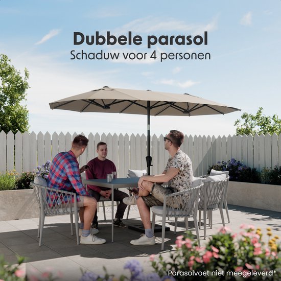 LifeGoods Parasol double - jardin - 160x300cm - jusqu'à 8 personnes - imperméable - UPF50+ - Taupe