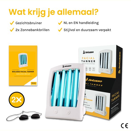 Bolusso Bronzage du visage - Bronzage du visage avec 2 lunettes de bronzage - Pour le visage et le décolleté - Solarium