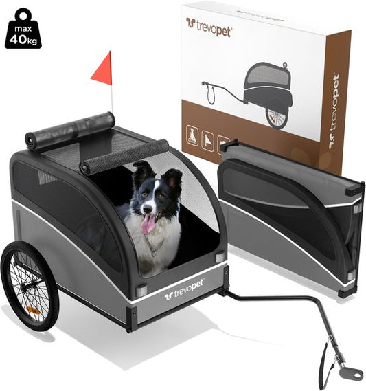 Trevopet® remorque vélo pour chien - remorque vélo pliable pour chien - remorque pour chien - convient aux vélos électriques - jusqu'à 40 kg - pour chiens de taille moyenne et grande - noir