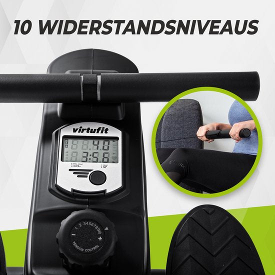 VirtuFit Row 450 - Rameur - Système de résistance magnétique silencieux - Rameur - 10 résistances - Pliable - Rameurs - Roues de transport incluses