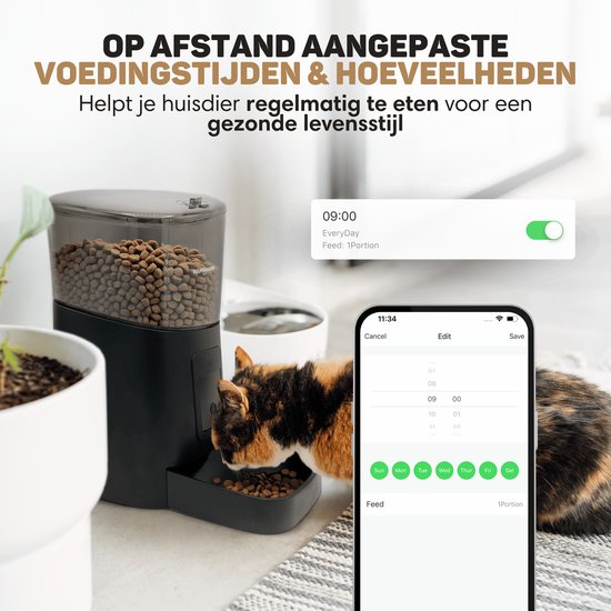 Vulpes Goods® Pets - Mangeoire automatique - Chat et chien - Mangeoire avec application - Distributeur de nourriture - 6L - Noir - Version PRO