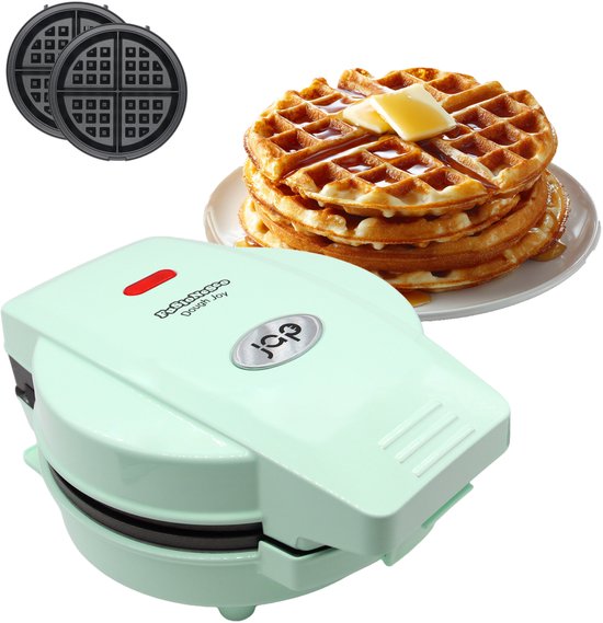 JAP Appliances Dough Joy Waffle Iron - Gaufrier pour 1 gaufre ronde - revêtement antiadhésif - témoin lumineux - Gaufres 16x16 cm - Vert