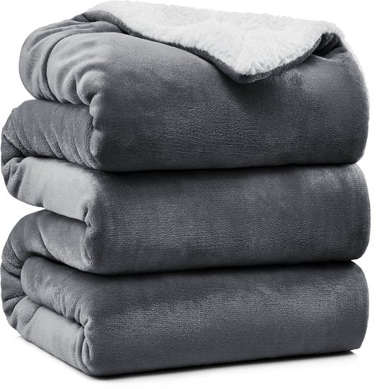 VAIVE Couverture de luxe en polaire Sherpa 220x240 cm - Super douce - Plaid pour le canapé, le lit ou la décoration du salon - Couvertures - Plaids - Couverture - Gris