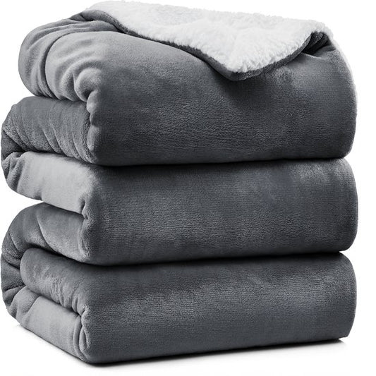 VAIVE Couverture de luxe en polaire Sherpa 220x240 cm - Super douce - Plaid pour le canapé, le lit ou la décoration du salon - Couvertures - Plaids - Couverture - Gris